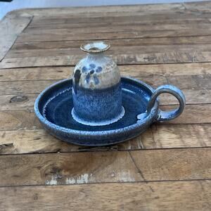 Vintage Studio Art Pottery Oil Lamp 5.5 in Tall Artist Signed Cottagecore